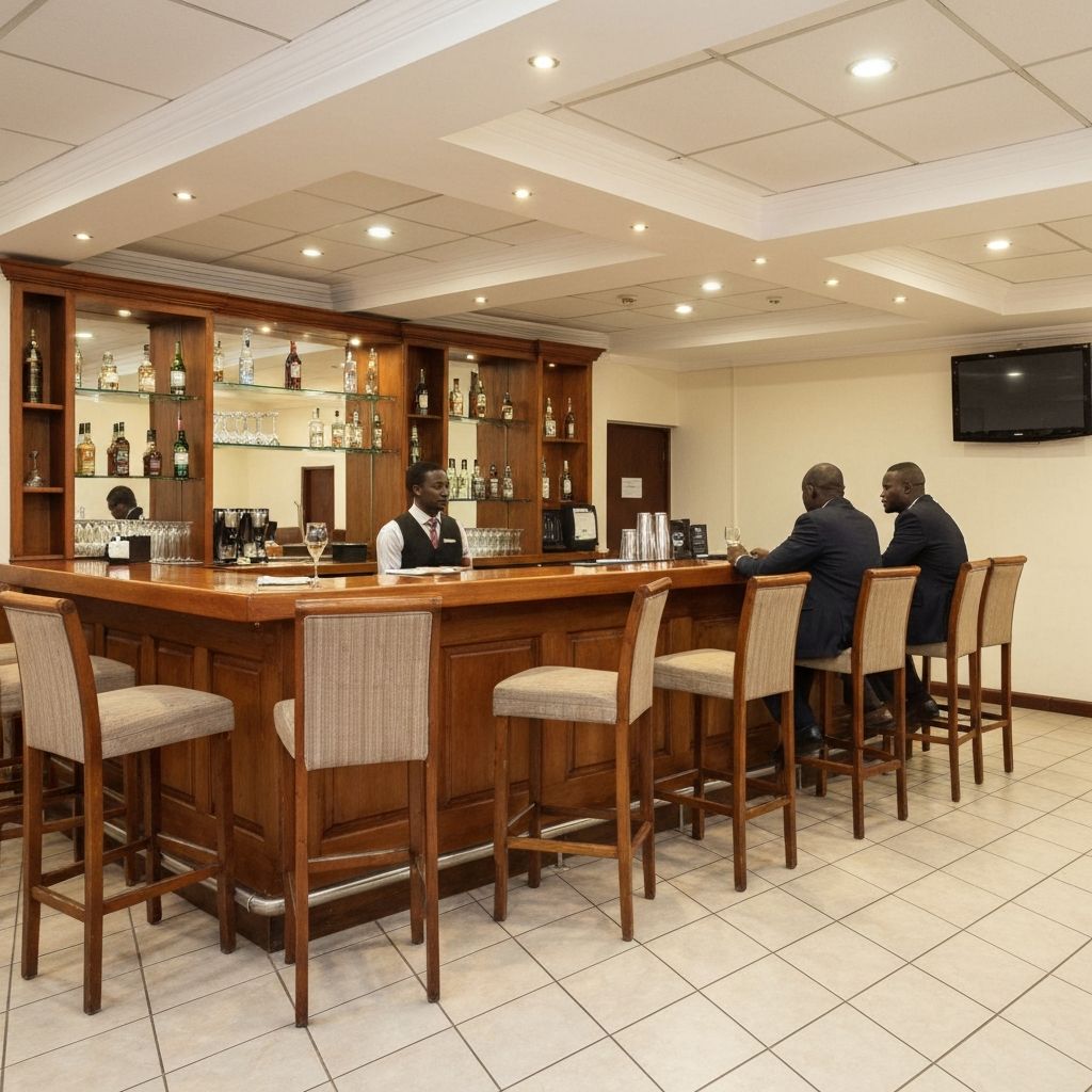 Hotel bar with patrons enjoying drinks